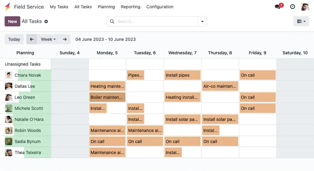 Vista gantt pianificazione