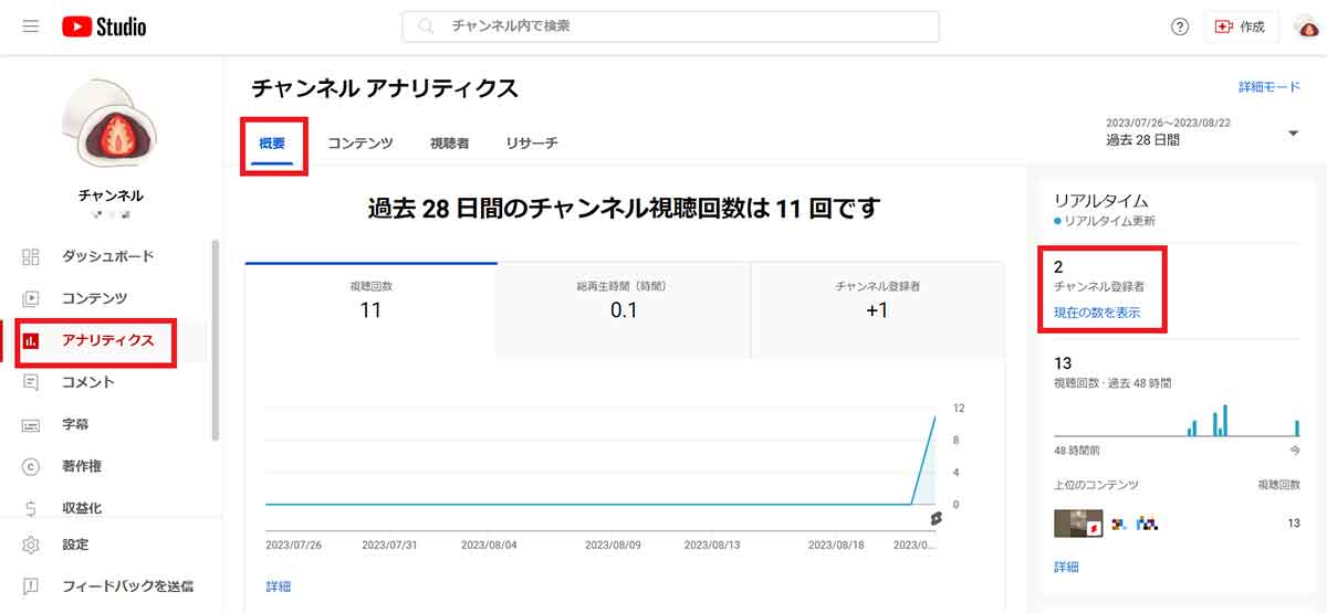 YouTube Studioで確認する2