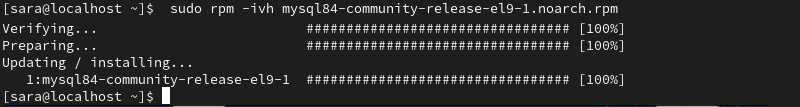 terminal output for rpm -ivh