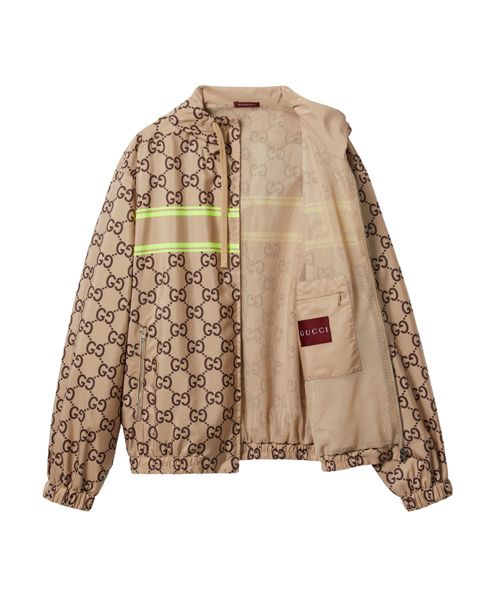 Shop Gucci Gg Supreme Print Hooded Jacket In Nude