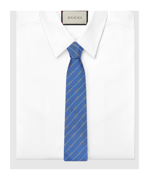 GUCCI HORSE-NECK CLASP JACQUARD TIE 