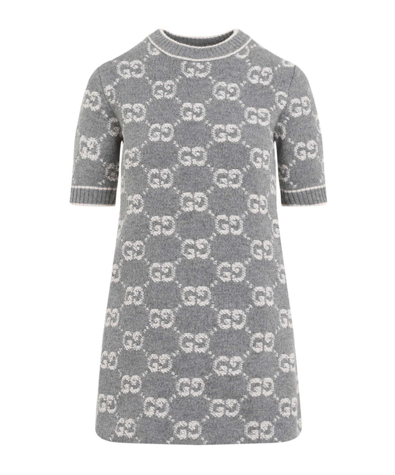 Shop Gucci Short-sleeved Knitted Dress In Gray