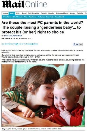 デイリーメール紙より引用（http://www.dailymail.co.uk/news/article-1389593/Kathy-Witterick-David-Stocker-raising-genderless-baby.html）