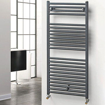 MHS Rads 2 Rails Brompton Straight 528mm Wide Graphite Heated Towel Rail - Image