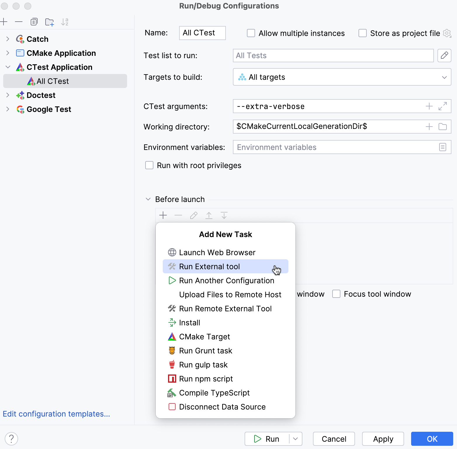 Run/debug configurations dialog - the Before launch list