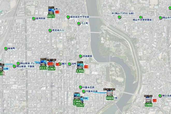 宇野バスが試験運用を始めたバス位置情報システム「バスまだ？」