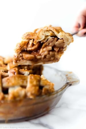 slice of chai spice apple pie on a pie server