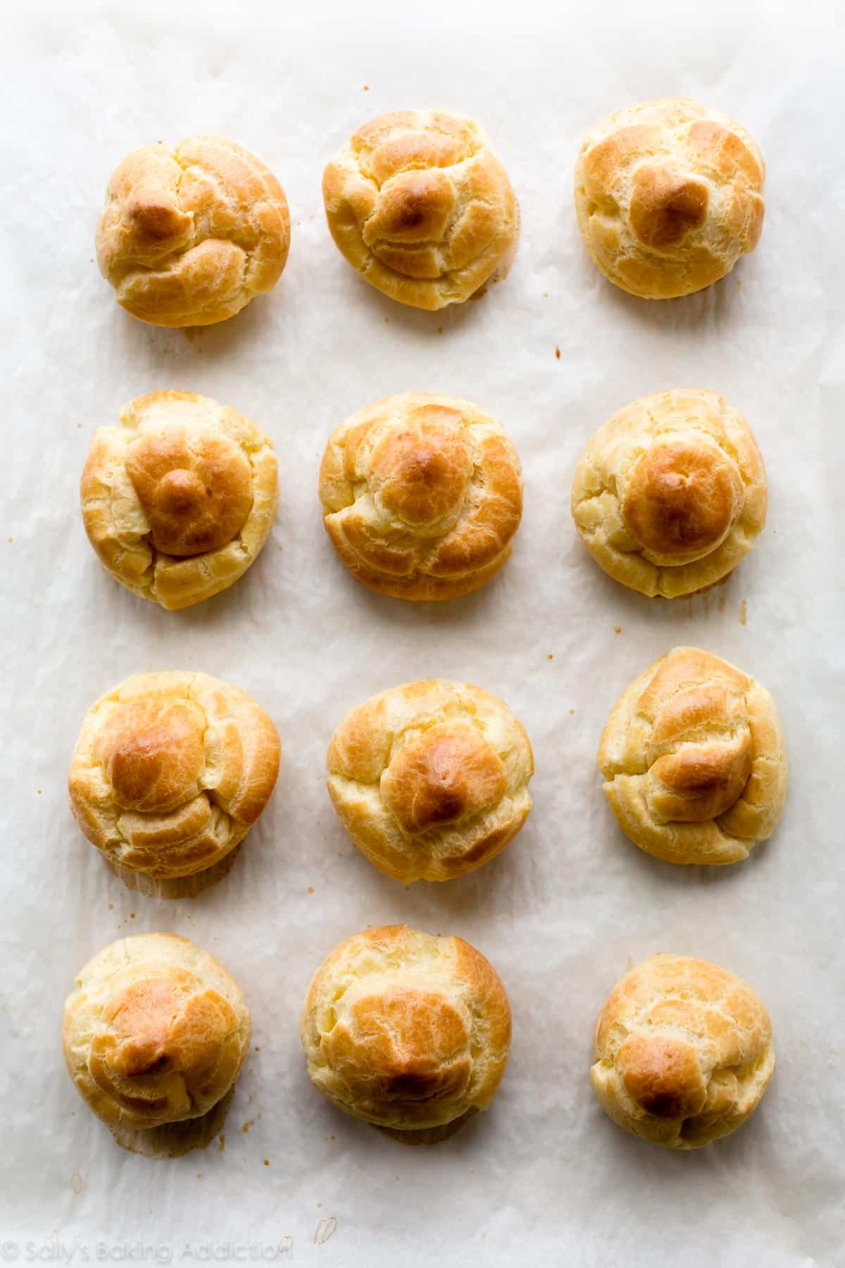 overhead image of choux pastry after baking