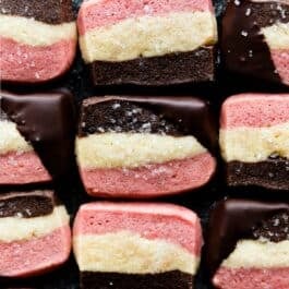 Neapolitan cookies dipped in chocolate