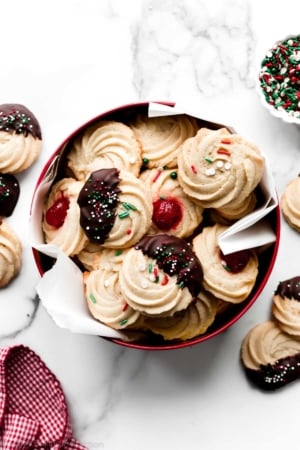 homemade butter cookies in cookie tin