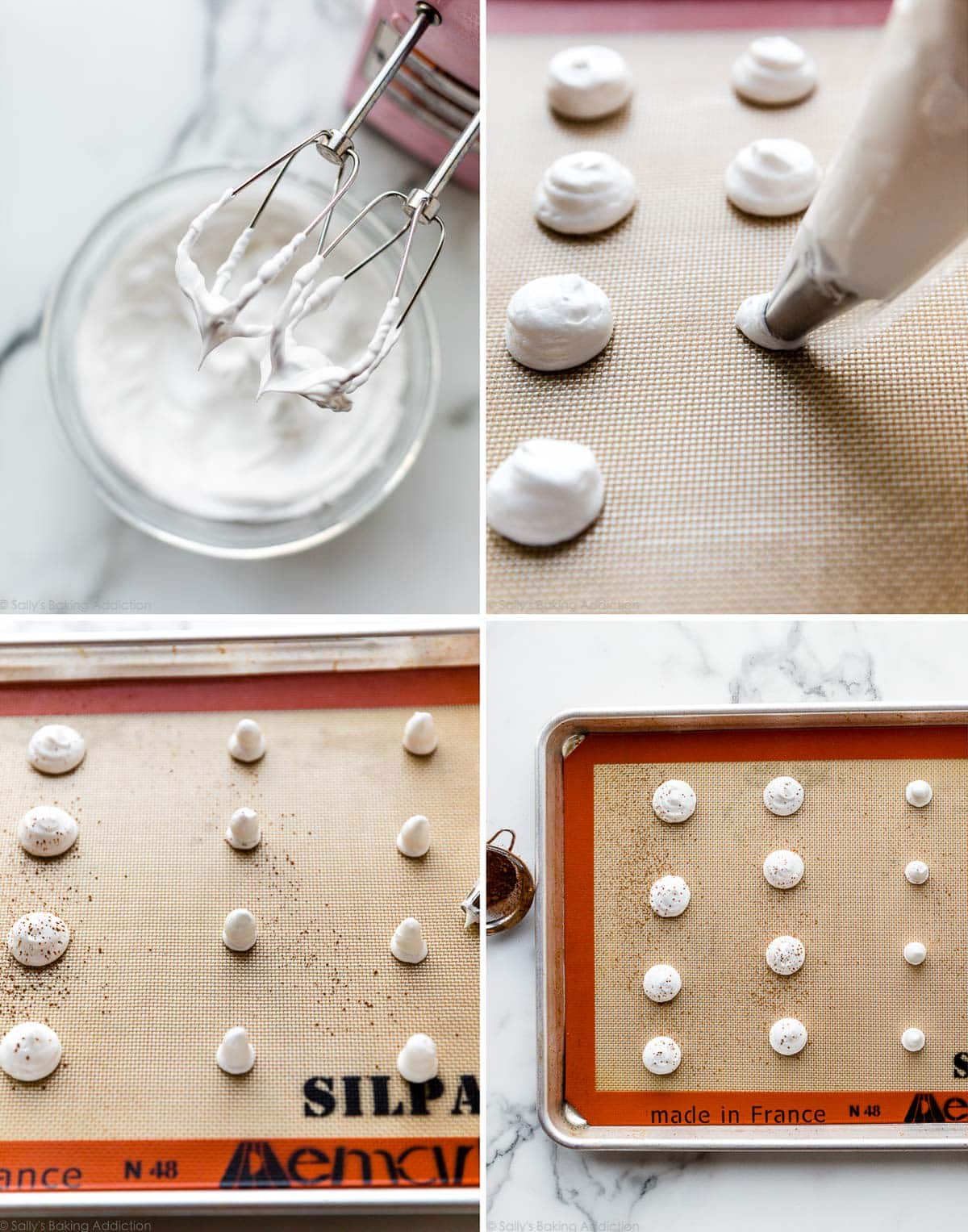 the making of meringue mushrooms in 4 step by step photos