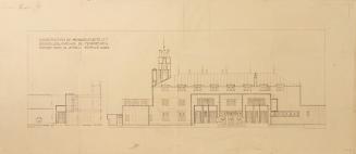 Josef Hoffmann, Aufriss Gartenfassade Palais Stoclet, 1906, Plandruck mit ergänzenden Bleistift ...