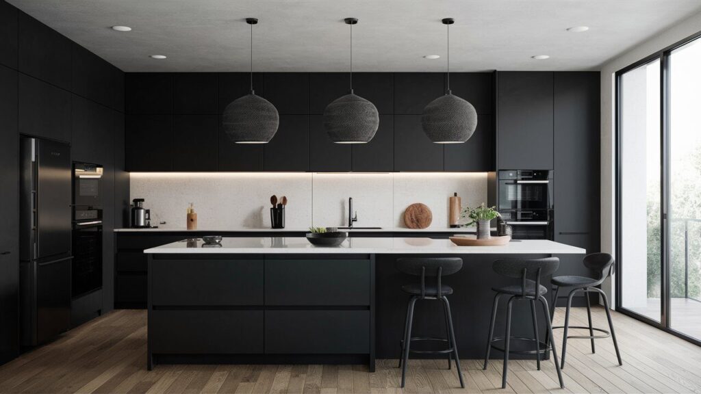 A modern minimalist black and white theme Kitchen 