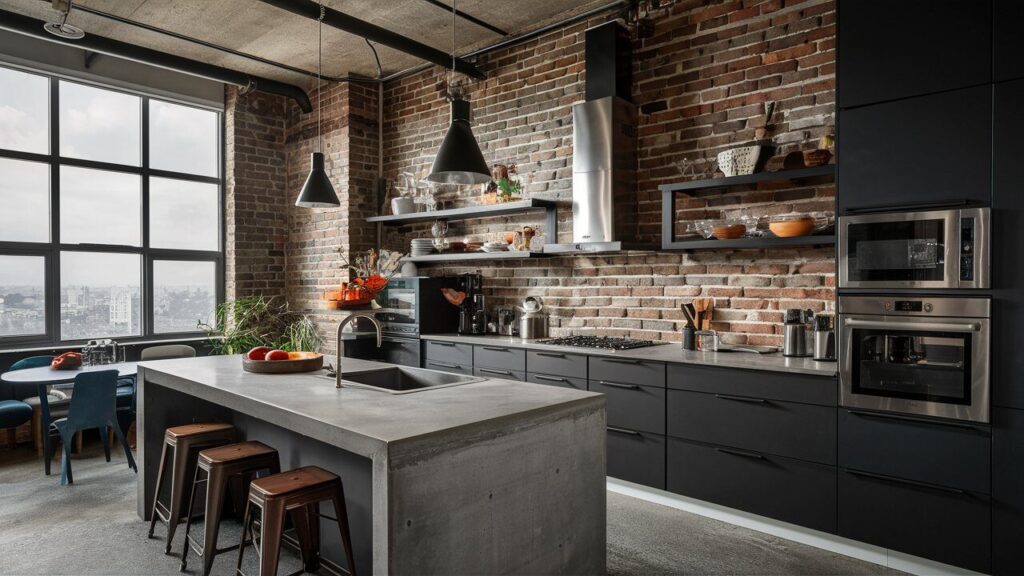 A modern Industrial black and white theme Kitchen 