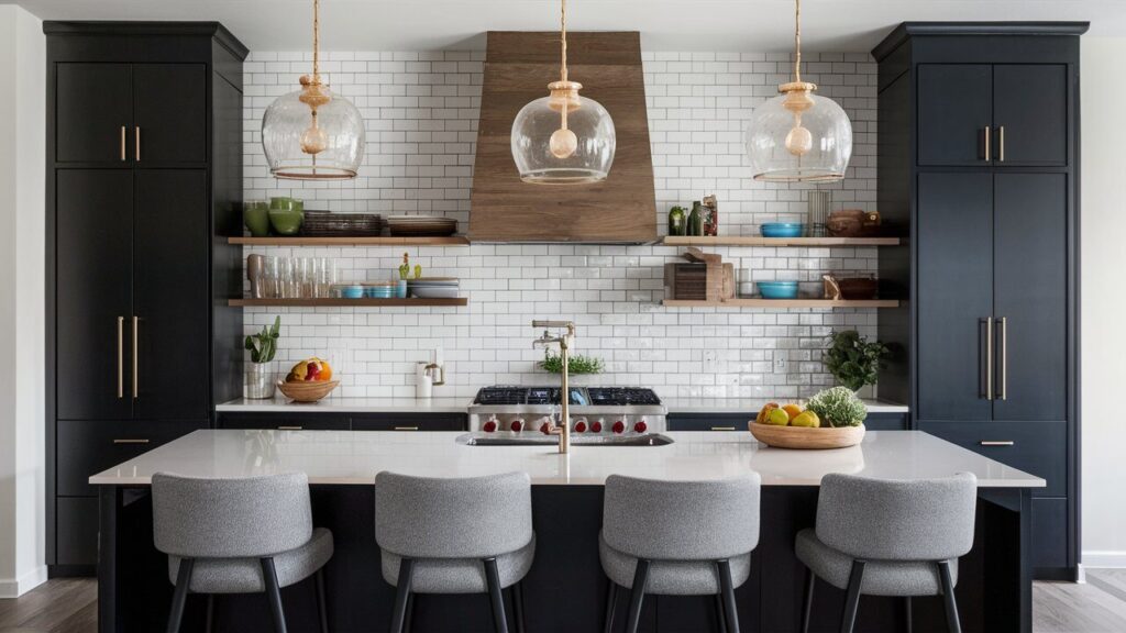 A white subway tile backsplash