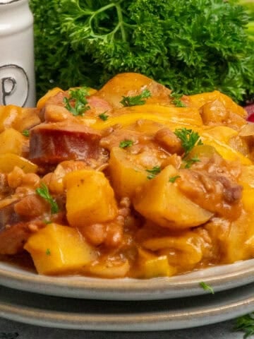 Close up of cowboy casserole on a plate.