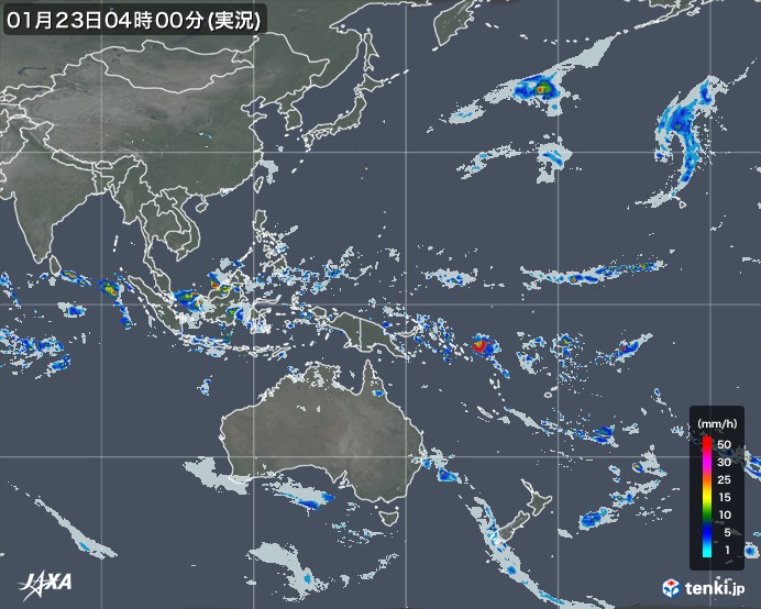 tenki.jp×JAXA 世界の雨雲の動き2025年01月23日01:00(日本時)発表)