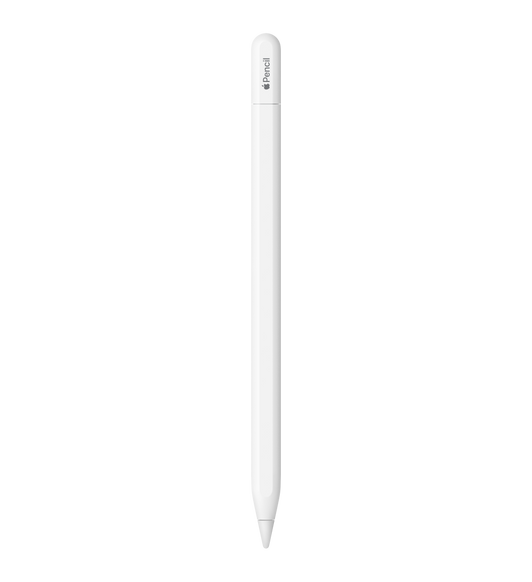 Apple Pencil (USB-C) blanc, avec gravure Apple Pencil sur le capuchon dont le mot Apple est représenté par le logo Apple