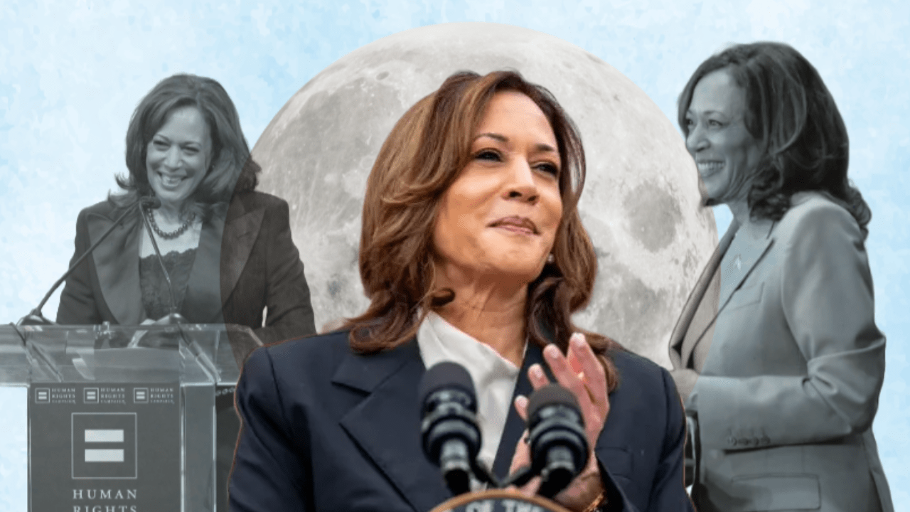 Vice President Kamala Harris and Democratic Nominee 2024 standing in front of a full moon