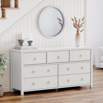 7 Dresser for Bedroom, 47.2" Wide Dresser, Modern Wide Drawer Dresser with Storage, Wooden Closet Dressers Chest of Drawers Freestanding, White