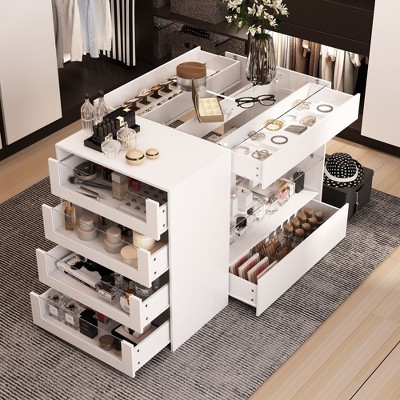 Famapy Glass-Top Closet Organizer White Dressing Island Ample Storage Dresser