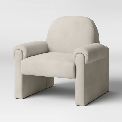 Sculptural Accent Chair Velvet Tan - Threshold™: Wooden Frame, Round Padded Back, Open-Base Design