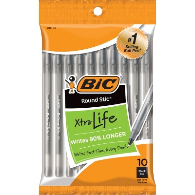 BIC 10pk Xtra Life Ballpoint Pens Medium Tip Black ink: School Supplies, Stationery, 1.0mm Point, Office Essentials