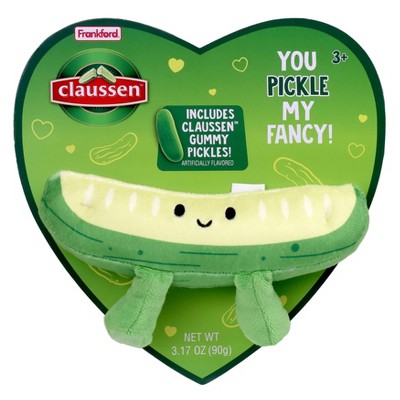 Claussen Pickle Valentine's Heart Box with Plush & Gummies - 3.17oz