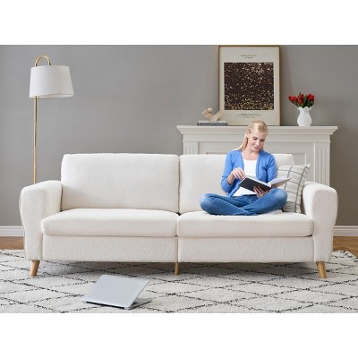 WhizMax 84" Boucl¨¦ Sofa Couch, Large Loveseat Sofa with Streamlined Armrests & Wood Feet, Modern White Sofa for Living Room