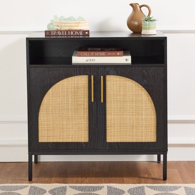 Best Choice Products Arched 2-Door Rattan Cabinet, Sideboard, Buffet, w/ Cord Cutout, Adjustable Storage Shelf