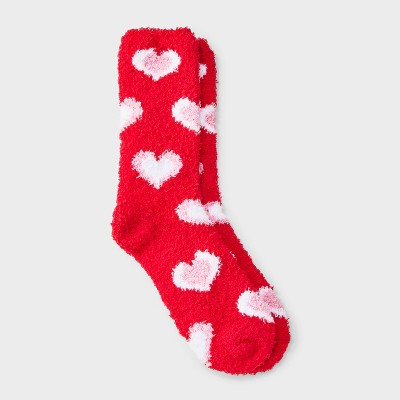 Women's Concentric Hearts Valentine's Day Cozy Crew Socks - Red/White/Pink 4-10