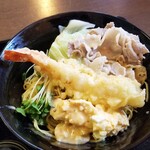 Juuwari Soba Kamo Ryori Naraya - 海老天タルタル塩まぜ中華 ねぎとろ丼付き