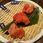 九州 熱中屋 - お通し　からしめんたいこ3種