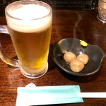 ロック＆焼鳥 吉鳥 - 生ビールとお通しの玉コンニャク