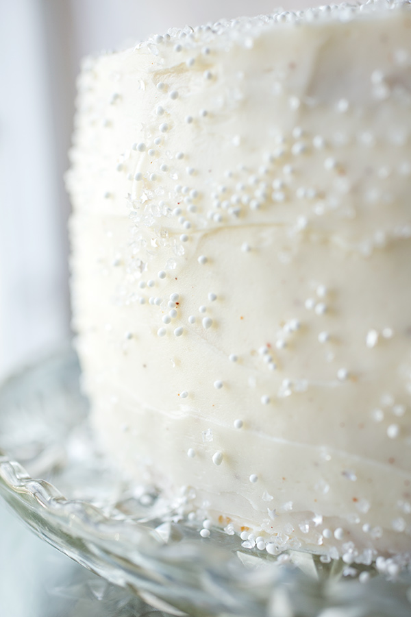 Eggnog Cake with Fluffy Eggnog Frosting | thecozyapron.com