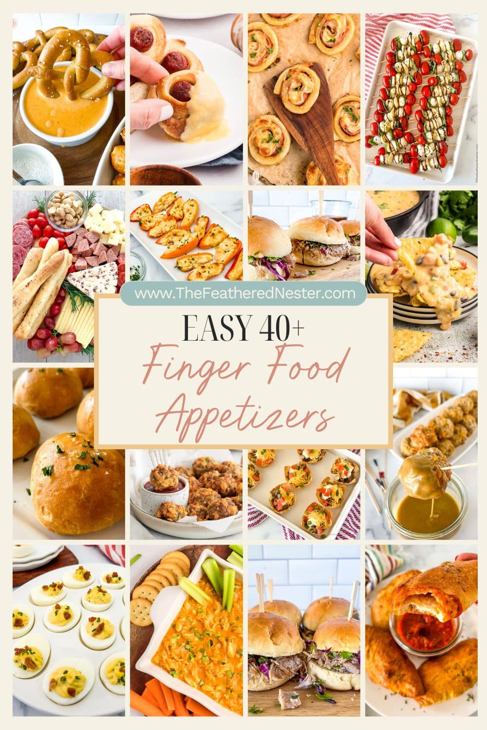 Titled collage of 16 finger food images.