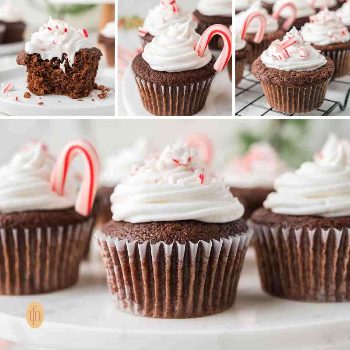 A collage of Chocolate Peppermint Cupcakes images.