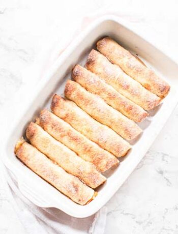 Apple Pie Taquitos in oven dish