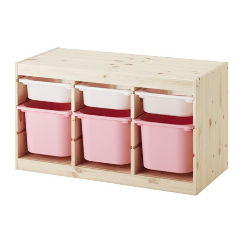IKEA TROFAST イケア トロファスト おもちゃ箱 収納コンビネーション, パイン材 ホワイト, ピンク092.026.78