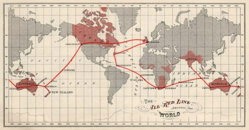 1. Карта подводных кабелей, соединявших Британскую империю в 1902 году