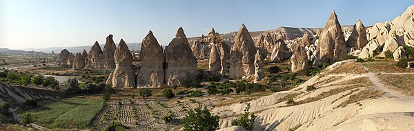 "Chimneys rock formation, nearby Gorëme, in Cappadocia, central Turkey"