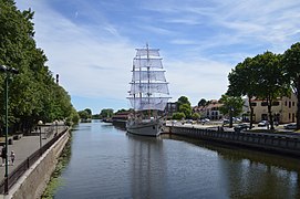 River embankments with Meridianas yacht, Klaipėda