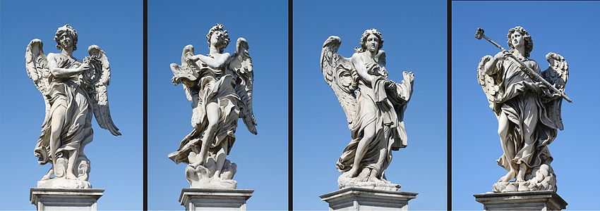 Selection of angel statues in the Sant'Angelo Bridge, Rome