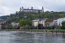 River Main bursting its banks in Würzburg in April 2016