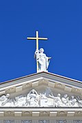 Saint Helena Statue and Sculptures above Entrance of Cathedral Basilica