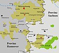 Der Raum Braunschweig-Harz mit Vorkriegsgrenzen und der späteren Zonengrenze