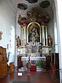 Chorraum, Rosenkranzaltar von Hans Georg Winkel (Bregenz), 1683/1684 aus dem ehem. Dominikanerinnenkloster Löwental bei Friedrichshafen, seit 1817 in Brochenzell