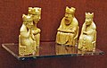 Two kings and two queens from the Lewis chessmen at the British Museum.