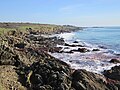 Les falaises vues de la Pointe de Kerhermén jusqu'à l'Île Percée visible à l'arrière-plan.