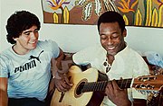 Diego Maradona (left) and Pelé, together during an interview in El Gráfico. (9 April 1979)